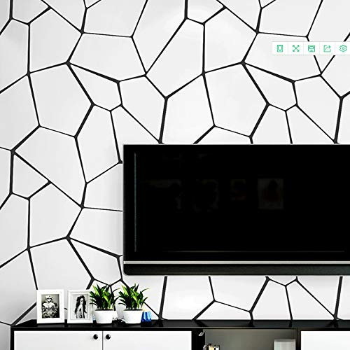 MEAIHOME Nordic Style Modern Minimalist Non-Woven Wallpaper Black and White Geometric Pattern Living Room Bedroom Dining Sofa TV Background Shop Decoration 1.73'W x 32.8'L Non-Pasted