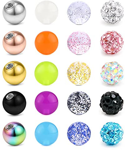 Briana Williams Piercing Kugeln Set 1.2mm Gewinde Ersatzkugel Schraubkugel 3mm Chirurgenstahl Acryl Plastik Klar