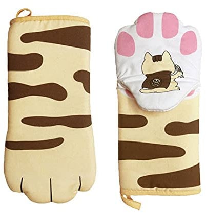 INIFLM Cute Cat Paw Oven Gloves-Heat Insulation Oven Mitts Anti-Scald Cotton Glove, Heat Resistant Pot Holder Gloves for Grilling & Baking Gloves BBQ, Microwave,1 Pair