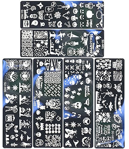 6 Pcs Halloween Nail Art Stamping Plates, Halloween Nail Stamp Plates Set DIY Print Manicure Salon Design Nail Art Image Stamping Templates Kit Manicure Print Tool Perfect Christmas Nail Decoration