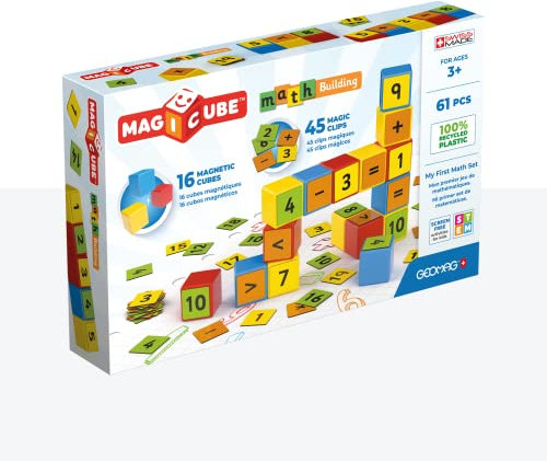 Geomag, Magicube Math Building Clips, Magnetische Spiele für Kinder ab 3 Jahren, Set zum Mathe Lernen, 61-teilige Packung