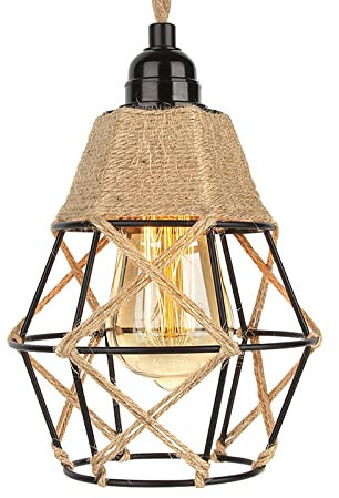 Frideko Black Lampshade - Vintage Light Shade, Farmhouse Country Hemp Rope Metal Lamp Shade with White Lamp Shade Reducer Ring for Ceiling Light Pendant Light Fitting kit