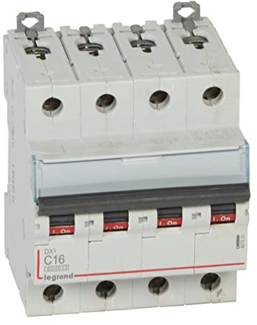 Legrand 407928E, Interruptor Automático Magneto Térmico, 4P, 16A, Curva C, 10 kA, 4 módulo, DX3