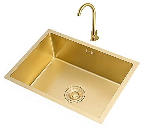 Fregadero De Cocina Fregaderos De Baño Acero Inoxidable Dorado, Fregadero Empotrado con Grifo Fregadero Bajo Encimera Lavabo Cafe Bar Fregadero (Color : Gold~A, S : 55x40cm)