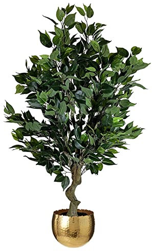 Leaf Realistic Artificial Tree with Planter, Mixed Materials, 100cm Bush Ficus Gold Curve