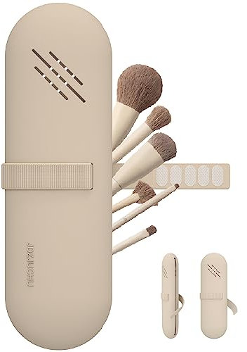 Travel Makeup Brush Holder, Make Up Organiser Bag Case, Cosmetic Pouch, Toiletry Organiser, Silicone, Small Makeup Brush Purse (Walnut), Walnut