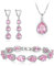 Clearine Set di Gioielli da Sposa per Donne Damigella d'Onore, Argento Placcato Rosa Goccia Zirconia cubica Collana Orecchini Lunghi a penzoloni Bracciale per Party