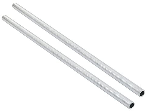 QUARKZMAN 12.2 Lungo M10 Filettatura Lampada Tubo Nipplo x 2pz Tutti Filettatura Cavo Centro Hardware per A sospensione Soffitto Ventilatori, [Argento Tono, Zinco Lega]