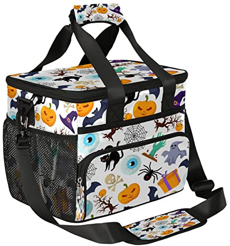 TropicalLife Halloween Spinne Kürbis Große Lunchtasche 17L Halloween Katzenaugen Picknick Lunchtaschen mit Schultergurt Isoliert Wasserdicht Kühler Lunchbox für Arbeit Schule BBQ