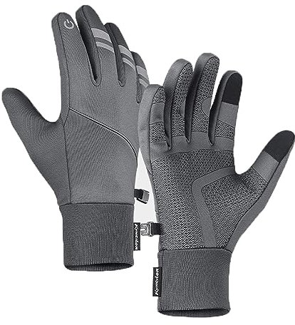 yoofun Fahrradhandschuhe Herren, Winter Wasserdicht Fahrrad Handschuhe Männer Damen Touchscreen Handschuhe Outdoor Winddichte Trainingshandschuhe - Vollfinger Sporthandschuhe (Grau, XL)