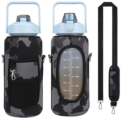 Housse De Gourde Sport 2L Sac De Bouteille d'eau en Néoprène Isotherme Housse De Gourde Plastique avec Bandoulière Porte-Bouteille d'eau pour Sports, Gym, Randonnée, Camping, Marche