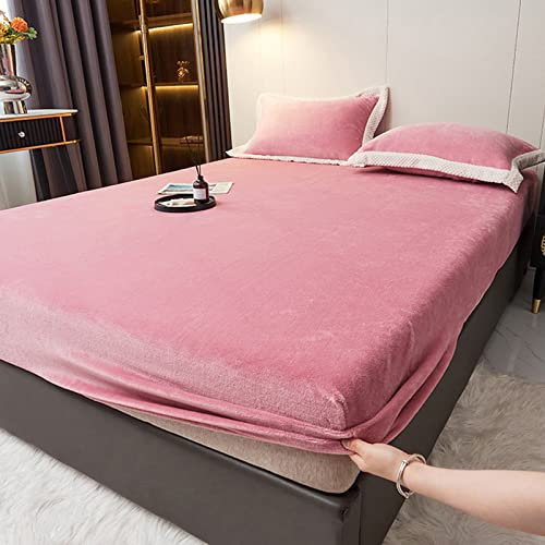 JIALIANG Flanell bettlaken Cashmere Touch spannbettlaken 120x200cm+30cm Winter extra warm Plüsch kuschelige Premium Cashmere Touch Bettlaken Fleece Betttuch Rosa