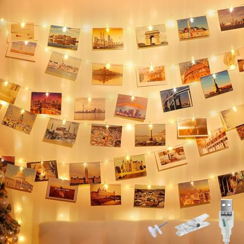 litogo 120LED 12M Photo Clip String Lights, USB Powered Photo Peg Fairy Lights with 60 Clips Indoor, Copper Wire Plug in Hanging String Photo Frames Decoration for Bedroom Wedding Party Christmas