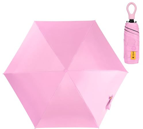 Vicloon Paraguas De Bolsillo, 6 Varillas De Aleación De Aluminio, Paraguas Compacto Plegable De Tela De Goma Negra 210T, Resistencia A Los Rayos UV UPF>50+, Protección Solar