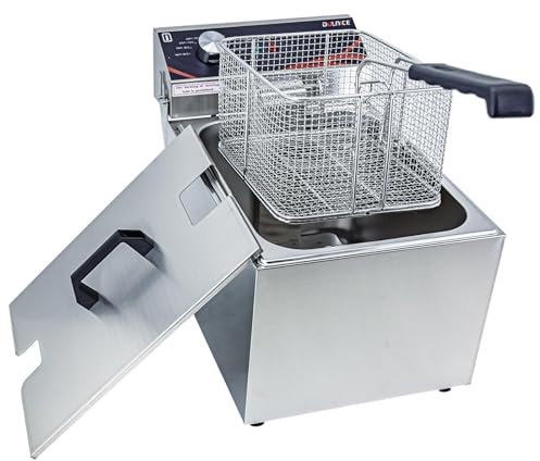 DULNICE 8L Deep Fat Fryer with Basket & Lid Commercial Electric Deep Fryer 3000W, Stainless Steel Kitchen Oil Chip Fryer Temperature Control 60°C-200°C for French Fries UK Plug