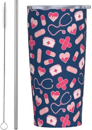 ZORIN Reisebecher mit Krankenschwester-Muster, 590 ml, doppelwandig, vakuumisoliert, Kaffeebecher, Edelstahl, Wasserbecher für Damen und Herren, Rosa und Blau