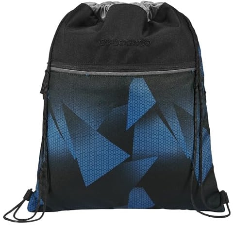 coocazoo Turnbeutel „Electric Ice”, schwarz-blau, mit Reißverschlussfach und Kordelzug, reflektierende Elemente, Schlaufen zur Befestigung am Schulrucksack, 10 Liter, ab der 3. Klasse