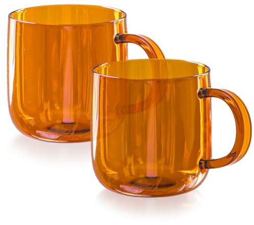 Serro Amber Glass Mugs- 2 Pack- 12 Oz- Durable & Versatile- Hot & Cold Beverages- Dishwasher Safe
