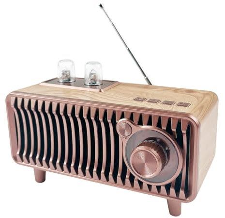 CYBORIS Retro Bluetooth-Lautsprecher-Radio,Walnussholz Vintage Rotary FM Radio, 20W Dual-Speaker Stereo, tragbare kabellose Lautsprecher mit U Disk/TF Card/Aux Music Player (Rosewood Gold)
