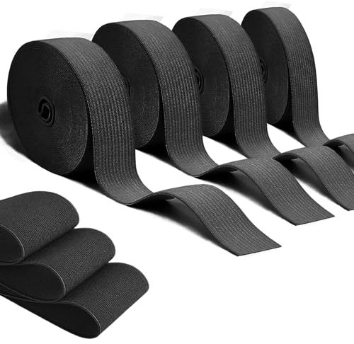 qhklew 10 Meter Gummiband zum Nähen, Gummilitze Elastisches Nicht Leicht Verformbar, Gummiband Breite, Elastisches Band zum Nähen und Haushalt DIY Handwerk (4 Stück-2 M-Schwarz)