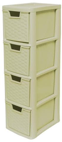 SIDSONS Small Rattan Effect |4 Drawer Storage Tower Unit| A5 Size Desktop Tabletop Office Home School Organizer For Stationary Cosmetic Jewellery - Cream Colour - 62cm (H) x 25cm (D) x 19cm (W)