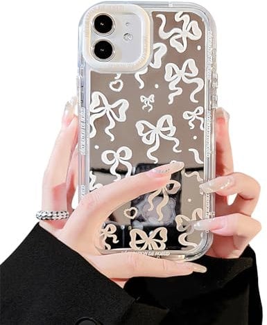 Ownest Compatible for iPhone 11 Case Glitter Laser Cute Bow Knot Ribbon Love Heart Mirror Surface Pattern Aesthetic Luxury Design Women Teen Girls Lens Protection Phone Case - Silver
