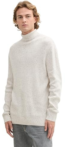 TOM TAILOR Denim Herren Rollkragenpullover aus Baumwolle, 36852 - White Black Multicolor Neps, XL