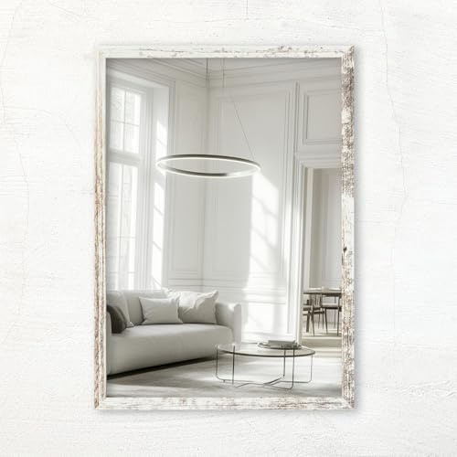 CLAMARO Vision Wandspiegel 40x120 cm Vintage Weiss mit Rahmen, 300+ Größen wählbar, Echtglas-Spiegel im Hoch- & Querformat montierbar - handgefertigt in Deutschland