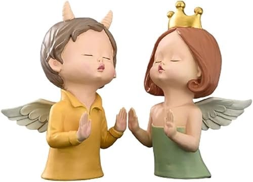 QXSJEDYCH rutschfeste, dekorative Buchstützen, Paare, Engel, Kunstharz, Buchstütze, Kunst, Mädchen- und Jungencharakter, Buchstopper, unterstützt Art Deco Buchstützen(Color:Colored)