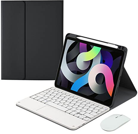 ZKAIAI Magnético Funda con Teclado Trackpad para iPad 6ª Gen 2018 /iPad 5ª Gen 2017/iPad Pro 9.7/iPad Air 2/iPad Air 1, QWERTY Teclado Español Ñ Bluetooth Desmontable con Ratón y Portalápices, Negro