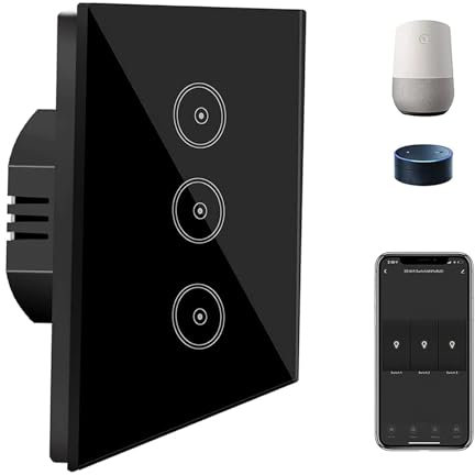 UseeLink Interruttore della luce intelligente Wi-Fi, interruttore della luce Alexa, compatibile con Alexa e Google, controllo APP Smart Life (nero, 3 marce)