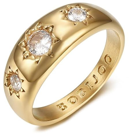BOBIJOO Jewelry - Bague jonc Anglais Alliance Gitan Homme Femme 3 faux diamants Acier inoxydable Doré Or - 53 (6 US)