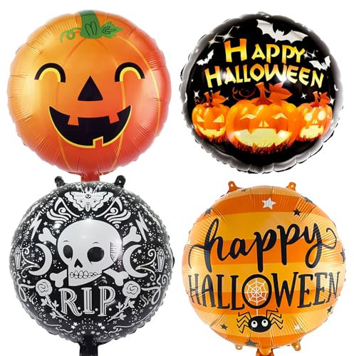 Halloween luftballons,4 luftballons halloween deko kinder,Enthält Kürbisse, Totenköpfe, Muster, halloween balloons Geeignet für Jungen und Mädchen Geburtstag, halloween party deko
