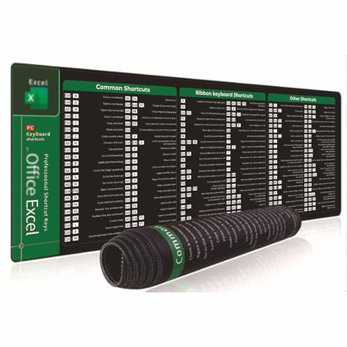 Excelpad Shortcut Mouse Pad, Excel Mouse Pad, Excell Short Cut Mouse Pad, Excel Shortcut Mat,Extended Large XL Cheat Sheet Gaming Mousepad,Excel Mouse Pad with Formulas (300 * 600 * 2mm)