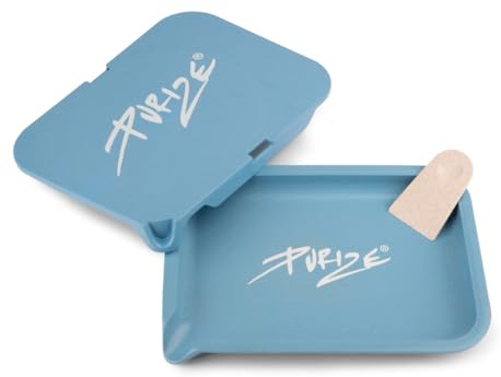 PURIZE® Biotray mit Deckel, Plant-Fiber-Composite, Blau, leicht und robust | 20x15x2cm, robust & langlebig, ideal als Rolling Tray oder Aufbewahrung, nachhaltiges Pflanzenfaser-Verbundmaterial