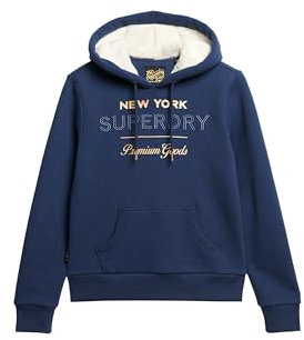 Superdry Damen Luxe Hoodie mit Logo in Metallic-Optik Sargassoblau 44