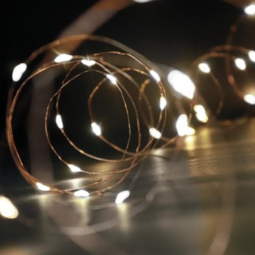 ANSIO Fairy Lights Battery Operated 100 LED Copper Wire Indoor Outdoor Christmas Lights for Bedroom String Lights 10m/33ft-Ideal for Christmas Tree, Party & Wedding Decorations - Cool White