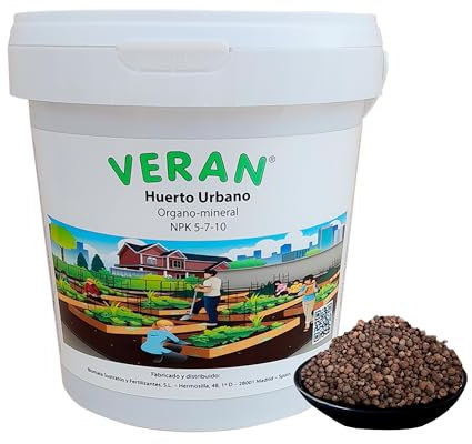 VERAN Abono Huerto Urbano NPK 5-7-10 1Kg no Atrae Insectos ni Deja Olores | Ideal para Balcones y Terrazas | Abono Huerto Granulado Rico en Potasio | Fertilizante de Liberacion Lenta