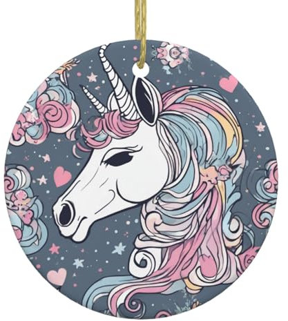 Einhorn Design03 Weihnachtsschmuck Christbaumschmuck Keramik Rund Anhänger Festlich Hängend Dekor
