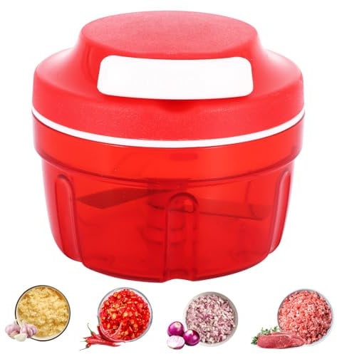 Tritatutto Manuale, 300ml Trita Verdure Manuale Con Tirante a Corda Frullatore Piccolo Con 3 Lame in Acciaio Inox, Trita Cipolla Mini Tritaverdure Manuale per Verdure Aglio Frutta Noci