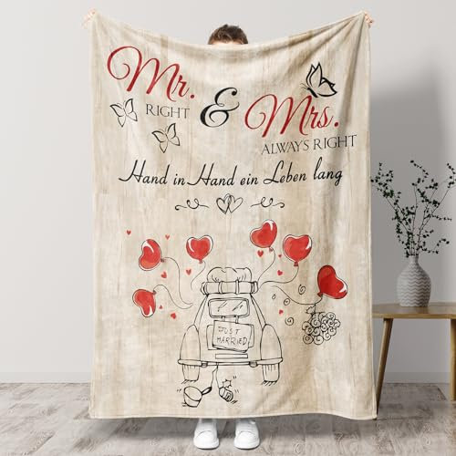 TheGiffter Hochzeitsgeschenke für Brautpaar, Kuscheldecke Geschenke Hochzeit für Paare, Mr und Mrs Verlobungsgeschenk für Beide, Jahrestag Geschenk zur Hochzeit