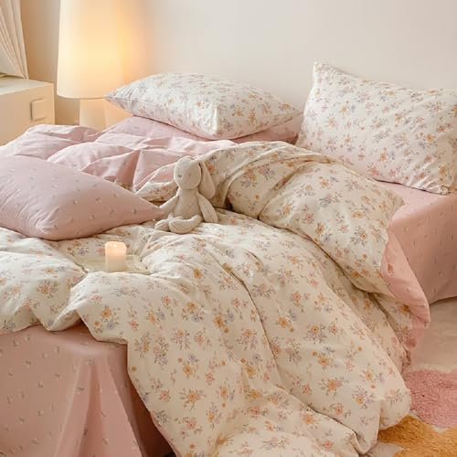 Sedefen Bettwäsche Set 200x220 cm Baumwolle Rosa Blumen Renforce Baumwollbettwäsche Wende Bettbezug und 1 Kissenbezug 80x80cm mit Reißverschluss