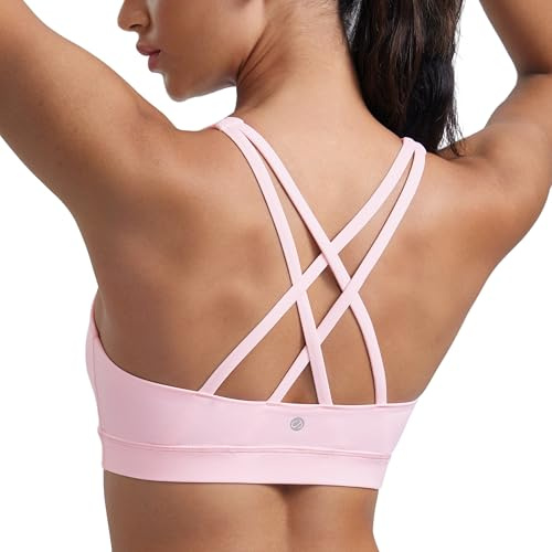 CRZ YOGA Naked Feeling Strappy Sport BHS | Mittlere Unterstützung, abnehmbare Pads, Yoga, schlank, U-Ausschnitt, bauchfreies Top für Damen