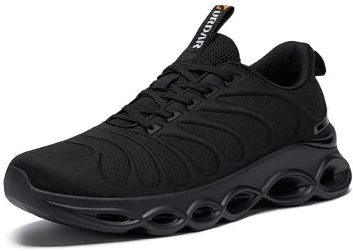 URDAR Trainers Men Running Walking Shoes Gym Athletic Fitness Sneakers Lightweight Breathable Comfortable Outdoor Flat for Jogging(Black,13UK)