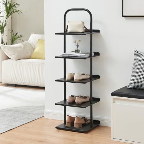 [en.casa] Schuhregal schmal Poytya mit 5 Ebenen Metall 119 x 34 x 32 cm Schuhständer für 5 Paare Schuhregal Standregal Flur Wohnzimmer Schwarz