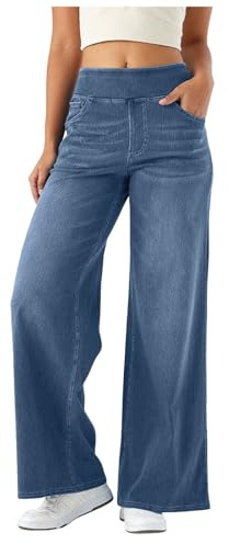 NerYuo Jean Femme Taille Elastique Baggy Jambe Large Slim Pantalon Denim Extensible Taille Haute Jeans avec 4 Poches pour Le Yoga,Jogging et Le Gymnase