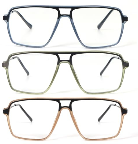 MMOWW Lesebrillen Herren und Damen Stylische Quadratische Federscharnier | Anti Blendung Computer Leser, 3 Pack