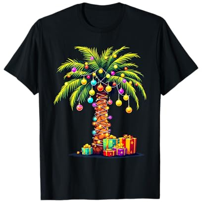 Vacances Tropicales de Noël hawaïen Père Noël Palmier T-Shirt