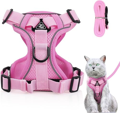 Verstellbares Katzengeschirr Ausbruchsicher, Katzengeschirr mit Leine Set, Softgeschirr für Katze Brustgeschirr für Katzen Kitten Hunde Welpen ((Light pink, M)