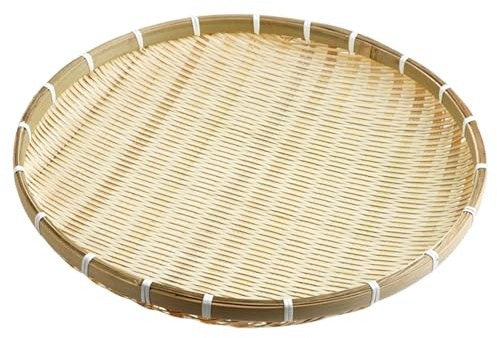 Joygoodta Bamboo Tray 16.5 Inch, Flat Round Woven No-Hole Food Storage Shallow Basket for Home Farmhouse Kitchen
